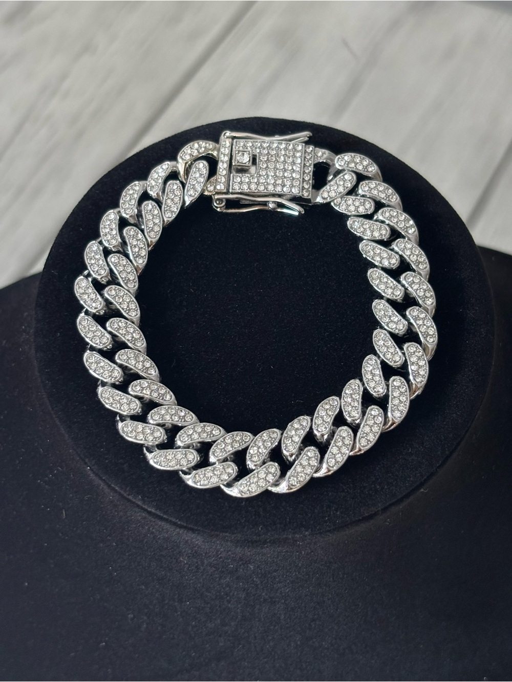 Source Unknown Silver Pavé Cuban Link Bracelet